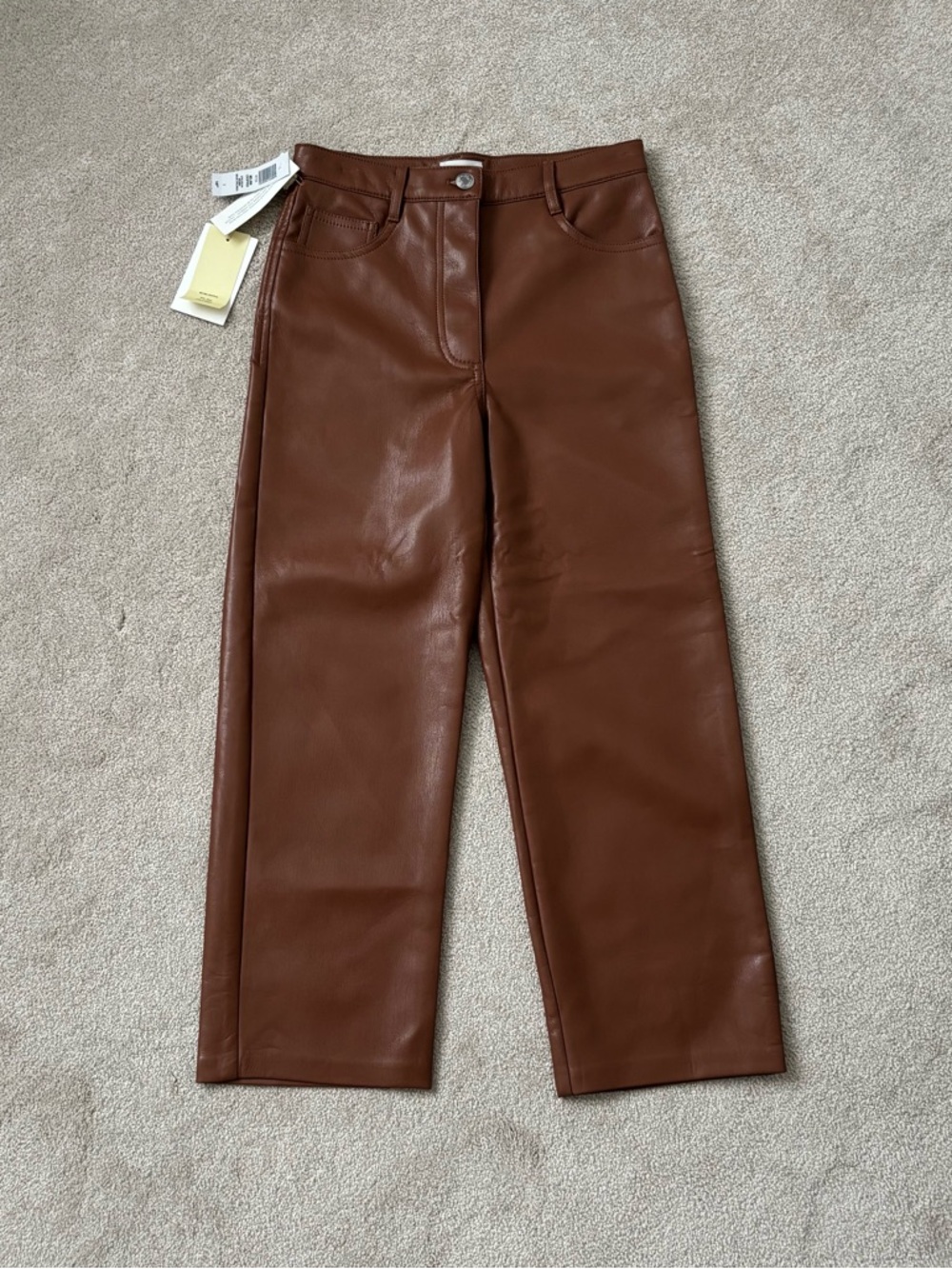 NWT Aritzia Wilfred Melina Cropped Pants Vegan Leather Epicurean Brown Short 2